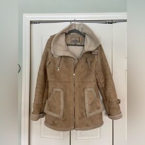 Steve Madden Women's Beige Faux Suede Shearling Winter Coat Size L